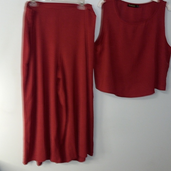Roylamp 2Piece Set Burgundy Red Size 2X Cropped Widee Leg Pants Sleeveless Top - Picture 3 of 15